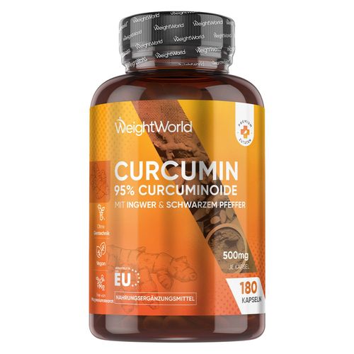 Kurkuma Extrakt Kapseln - 500mg Curcuma Extrakt - 180 Stück für 6 Monate- WeightWorld