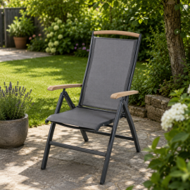 Hochlehner Gartensessel Sessel Aluminium Textilgewebe Teakholz 7fach verstellbar
