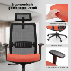 Ergonomischer Bürostuhl, Schreibtischstuhl mit hoher Rückenlehne, Lendenstütze