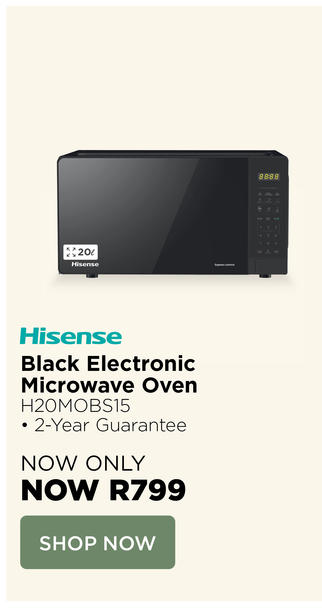 Hisense Black Electronic Microwave 