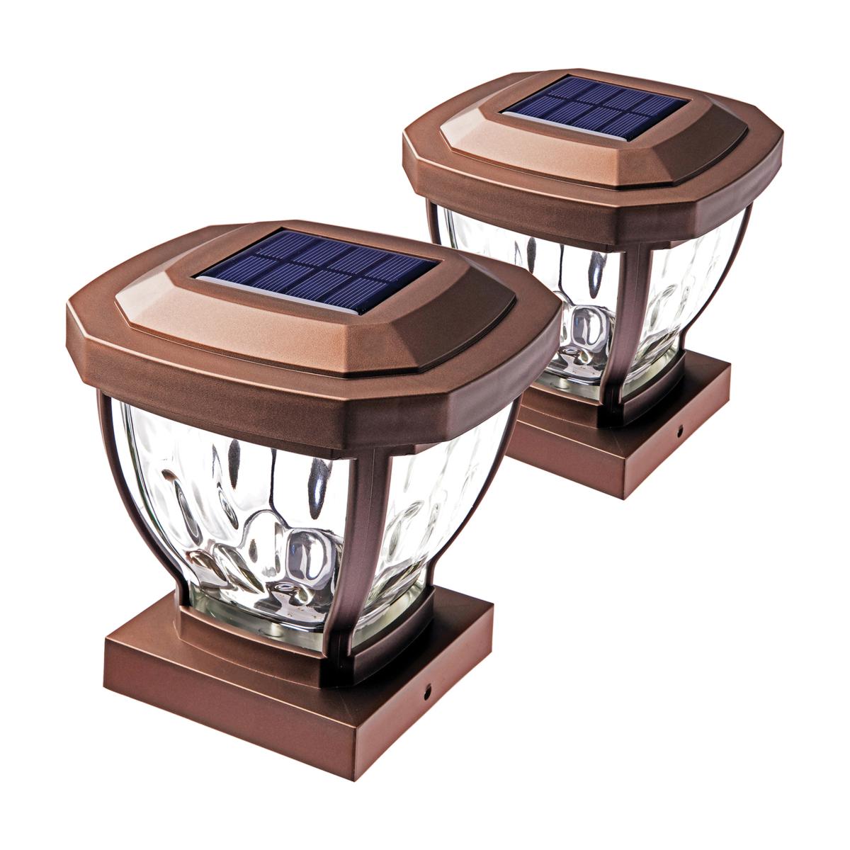 Home Zone Security 4 x 4 Solar LED Post Cap Lights, 2 Pack - Bronze