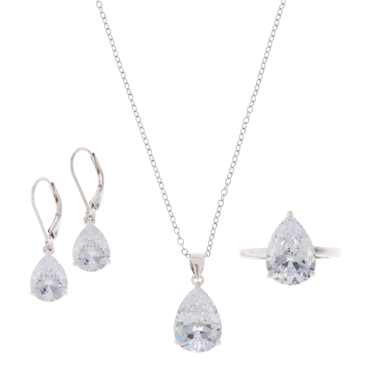 Radiance by Absolute™ 26ctw Pear Cut Pendant, Earrings and Ring Set