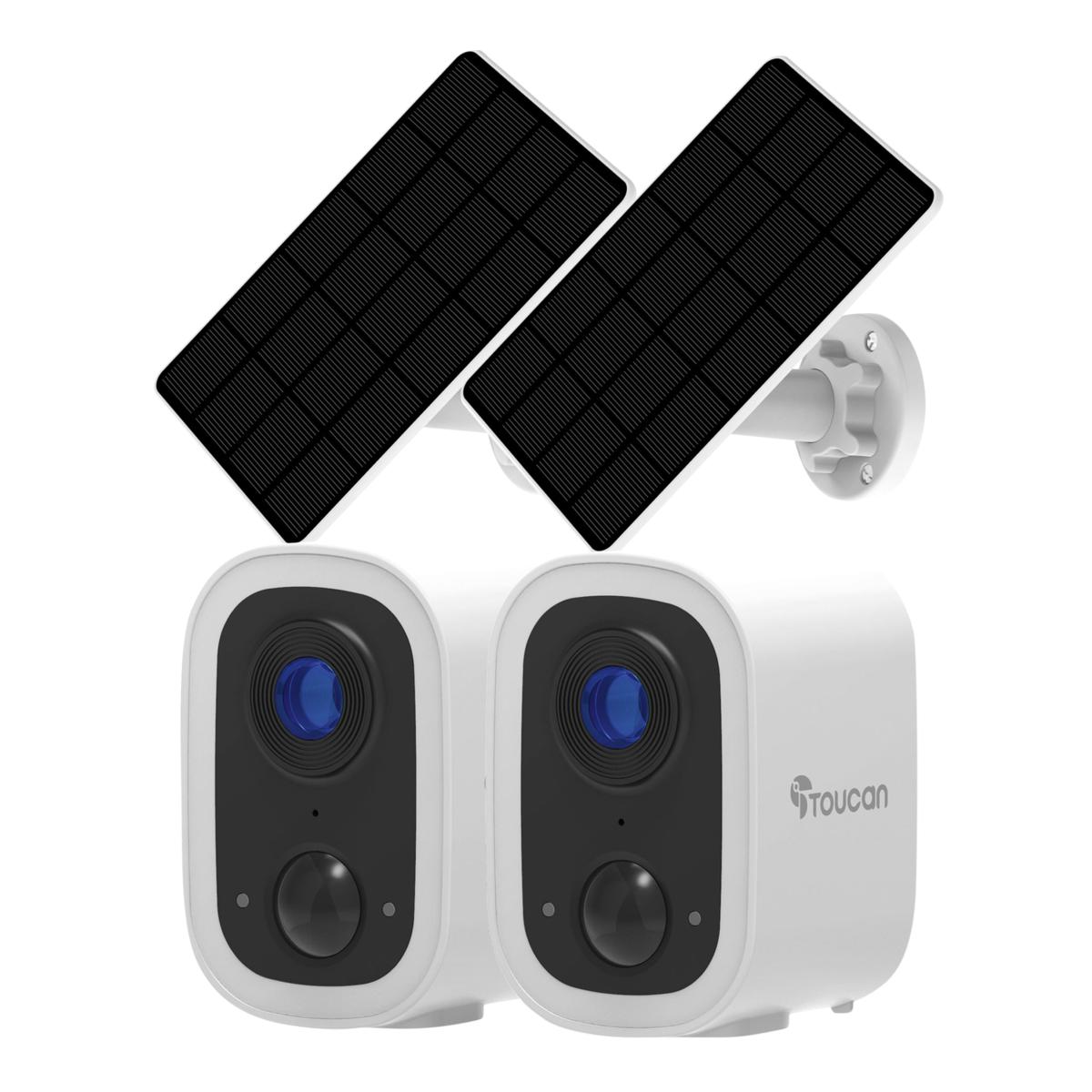 Toucan 2-pack 2K Wireless Cameras with 2 Solar Panels