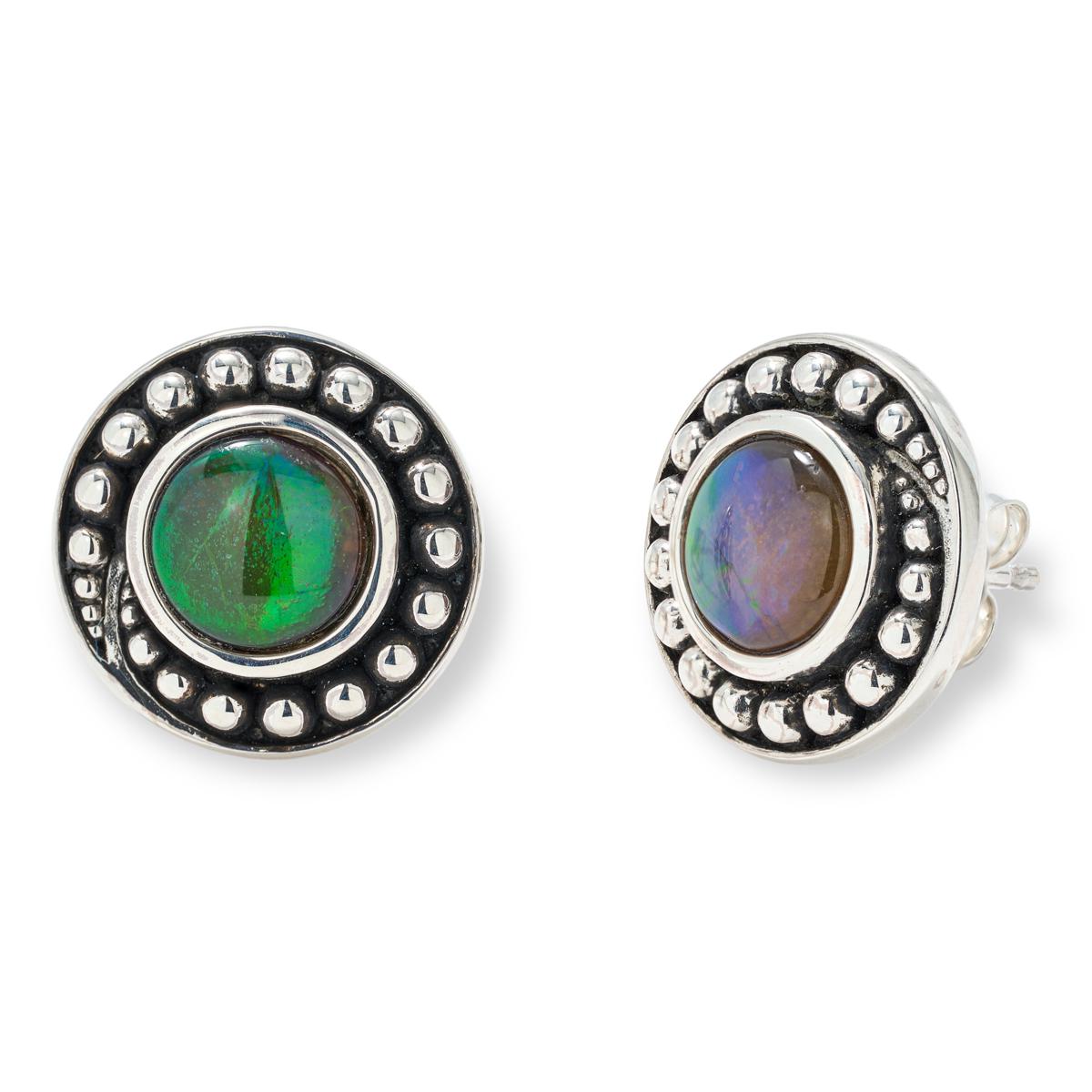 Canadian Ammolite Gems 6mm Round Green Ammolite Triplet Stud Earrings
