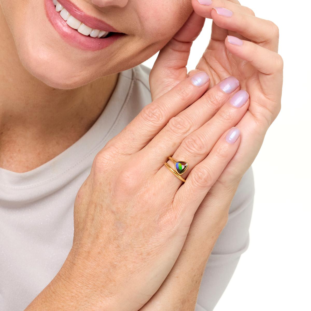 canadian ammolite gems trilliant-cut ammolite bypass ring