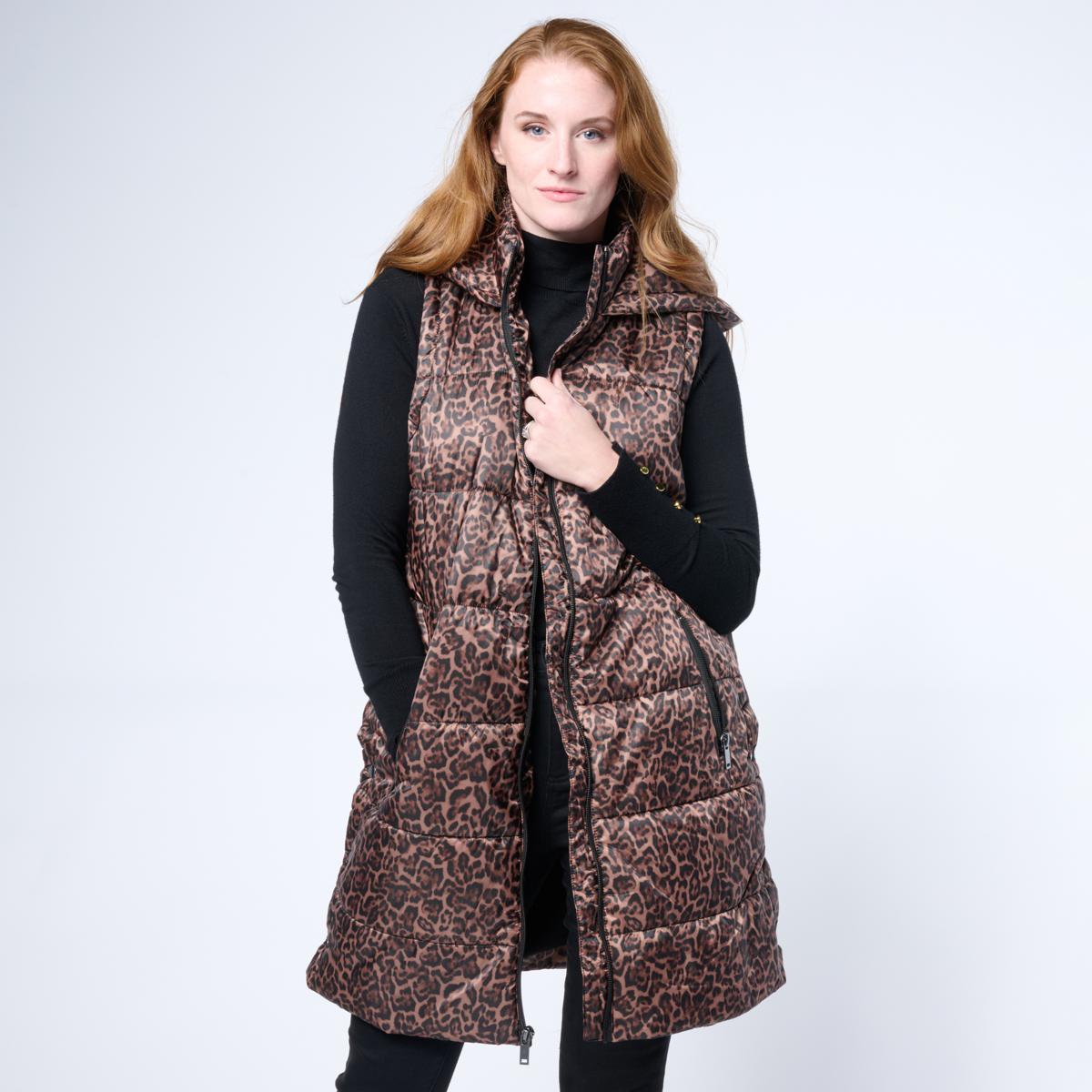 g by giuliana leopard-printed puffer vest with hood