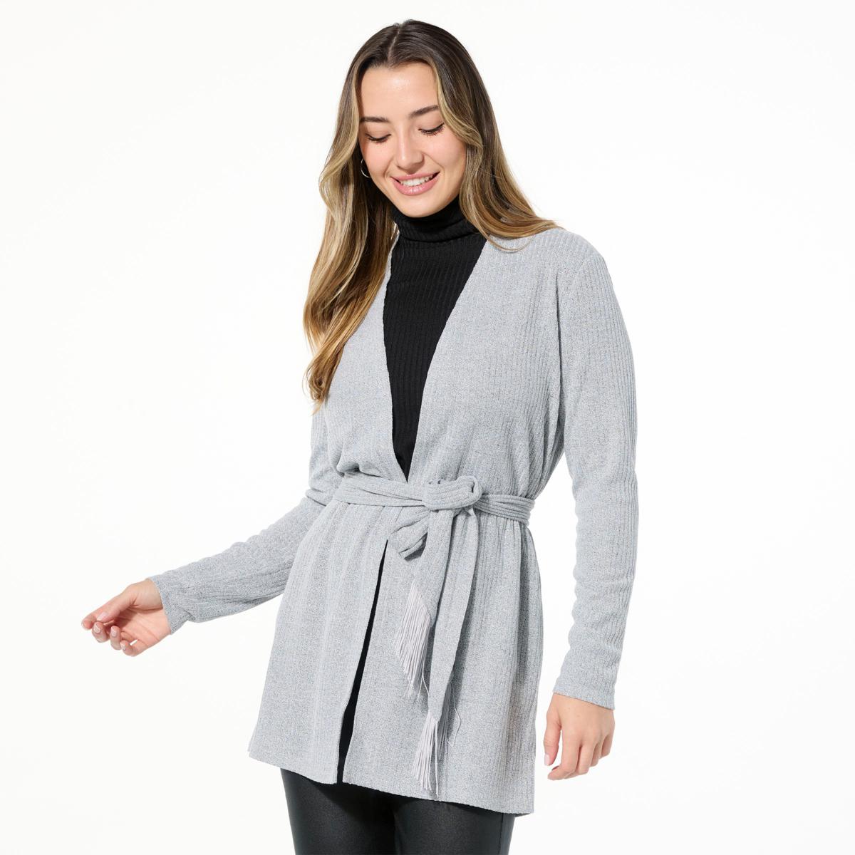 IMAN Global Chic Belted Ribbed Knit Cardigan