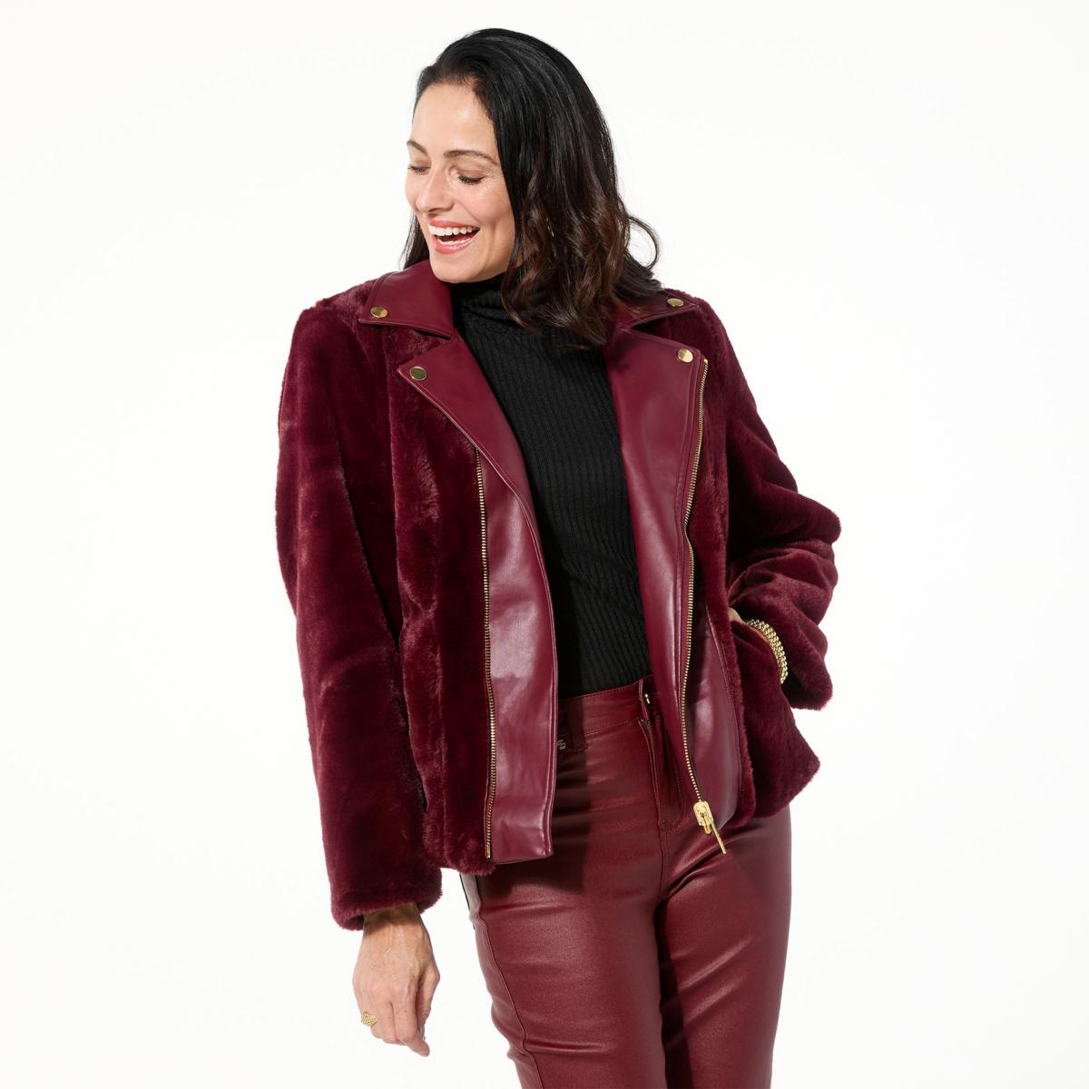 IMAN Global Chic Reversible Faux Fur to Faux Leather Jacket
