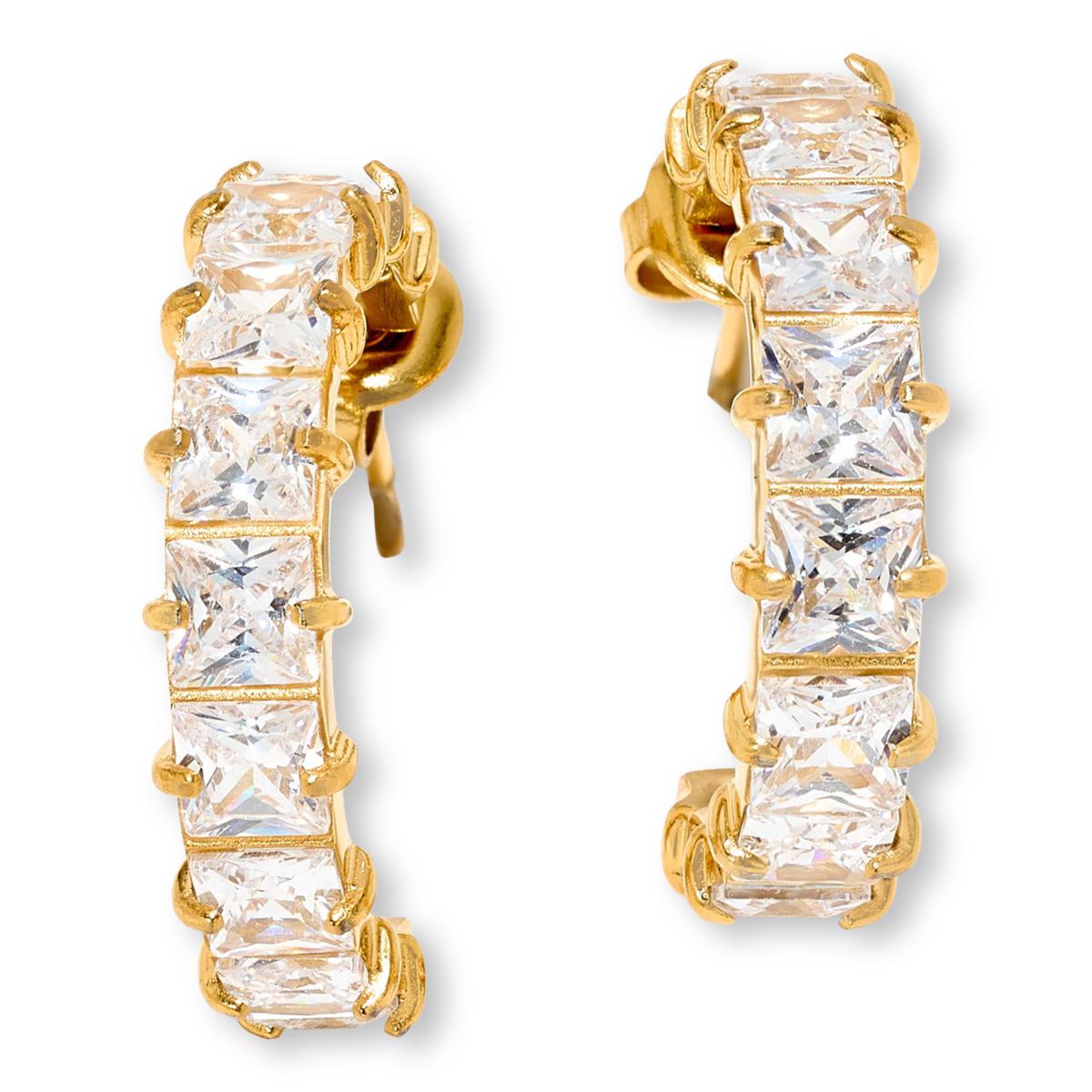 Radiance by Absolute™ Stainless Steel 1" Princess Stone Hoop Earrings