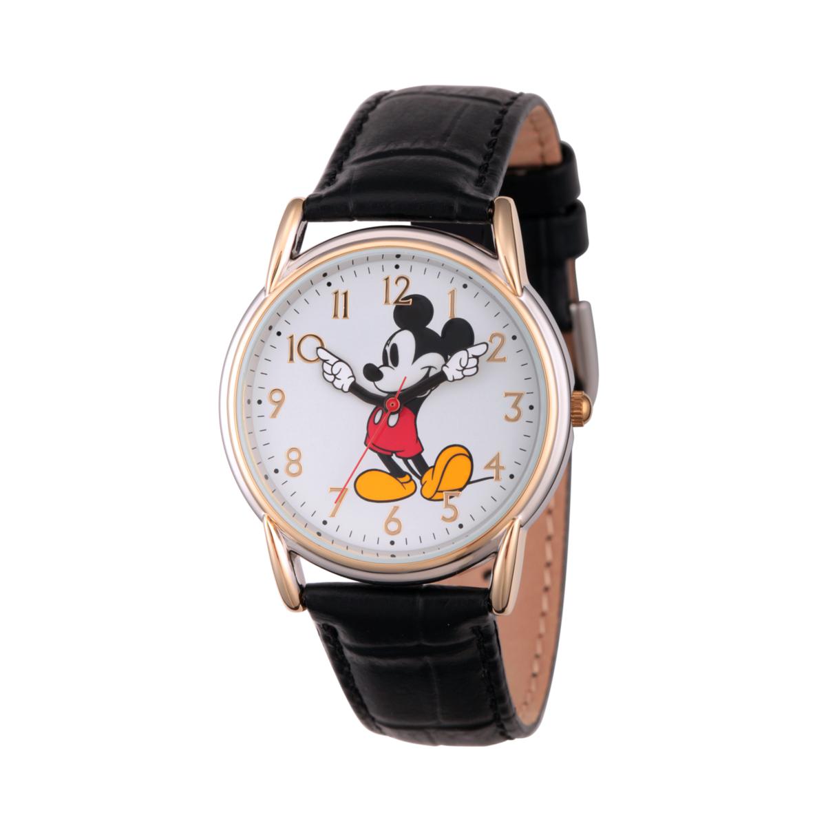 Disney Mickey Mouse Womens  Cardiff Alloy Watch w/ Black Leather Strap