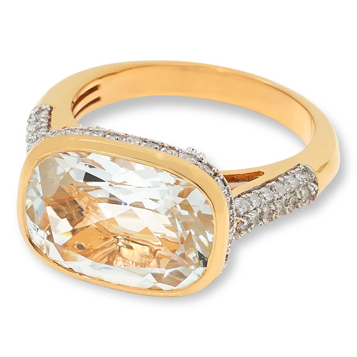 Rarities 14K Gold-Plated 14x10mm Gemstone and 0.49ctw Diamond Ring