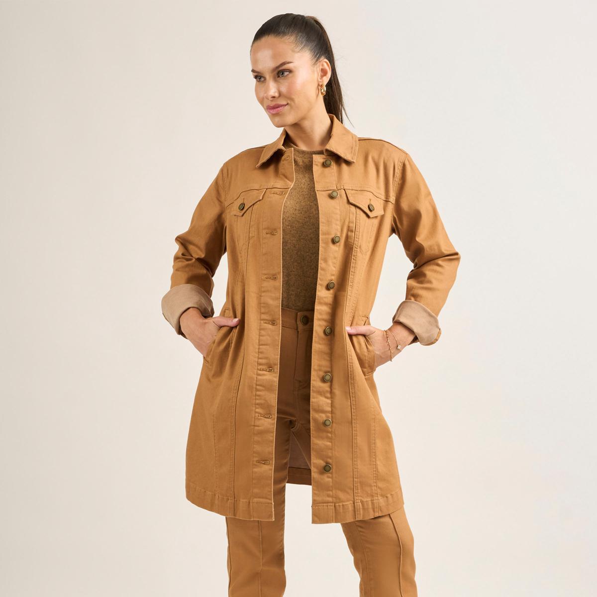 DG2 by Diane Gilman New Classic Stretch Denim Longline Car Coat