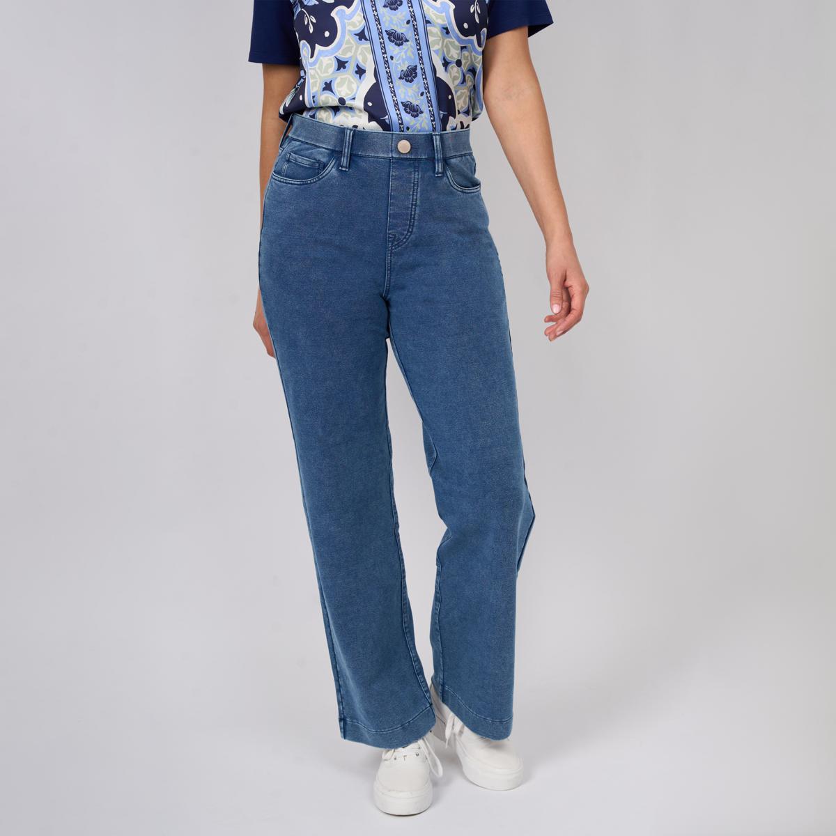 DG2 by Diane Gilman Knit Flex Denim Pull-On Wide-Leg Pant