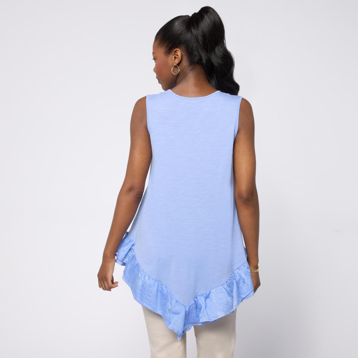 DG2 by Diane Gilman Cotton Modal Slub-Embellished Ruffle Tank Tunic
