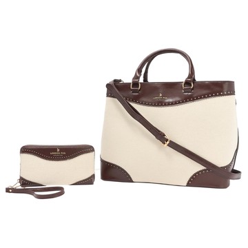 London Fog Oversized Canvas Satchel and Wallet Set