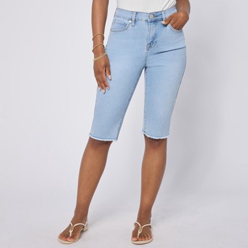 DG2 by Diane Gilman Legacy Stretch Denim Fray Hem Bermuda Short