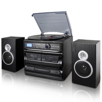 Trexonic 8-in-1 Black 3-Speed Turntable Stereo System w/ Recording