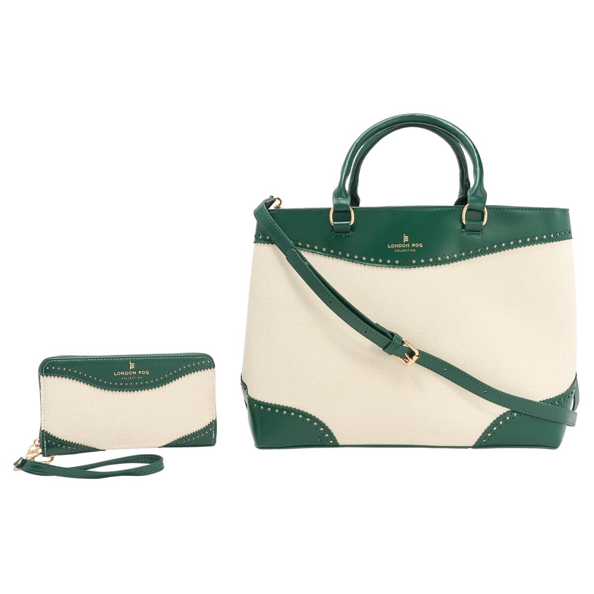 London Fog Oversized Canvas Satchel and Wallet Set