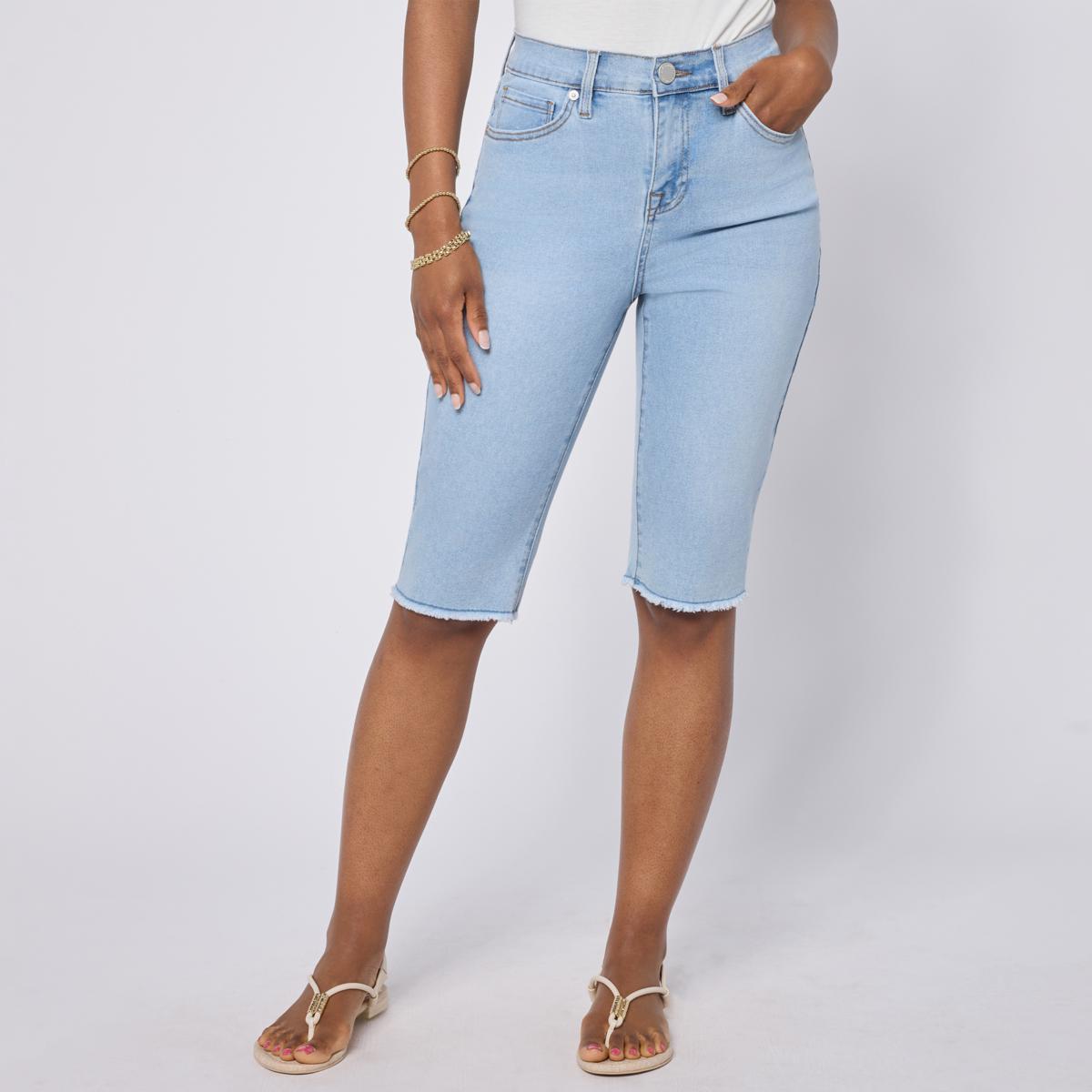 DG2 by Diane Gilman Legacy Stretch Denim Fray Hem Bermuda Short