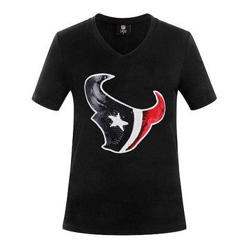 Officially Licensed NFL Women's Sequin Logo Tee from Fabgating by Cucé - Houston Texans