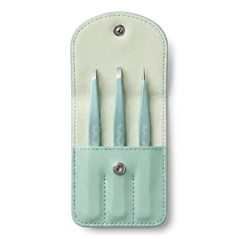 TruRitual 3-Piece Stainless Steel Tweezer Set with Storage Pouch