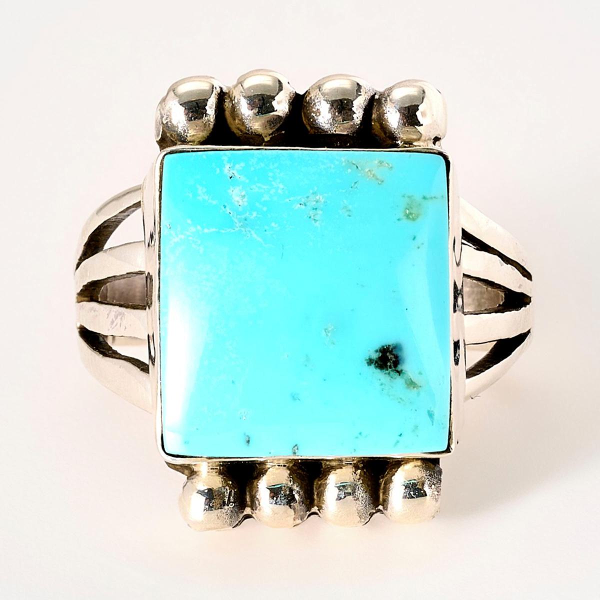Chaco Canyon Sterling Silver Blue Kingman Turquoise Square Ring