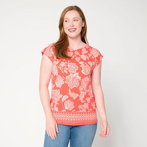 DG2 by Diane Gilman Printed Everyday Jersey Boatneck Top