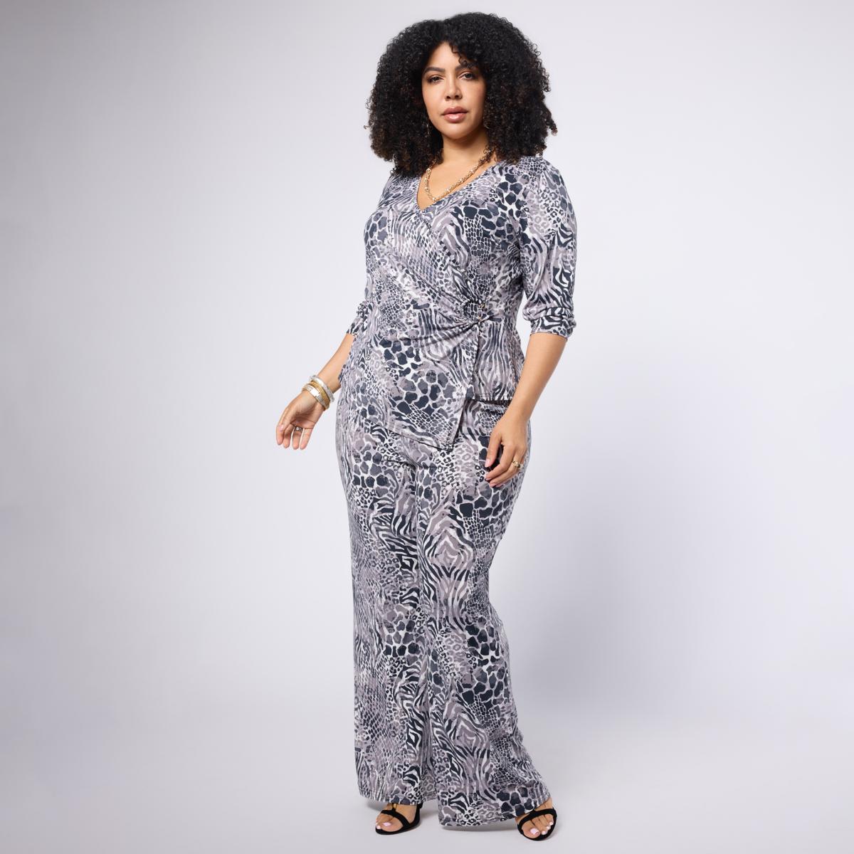 Vivica A. Fox Collection 2-piece Faux Wrap Top & Pull-On Pant Set