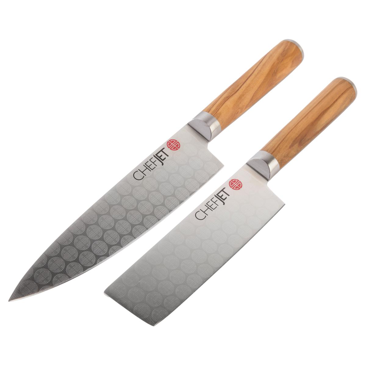 Jet Tila Laser-Etched Full Tang 7" Chef Knife and 5.5" Nakiri Knife