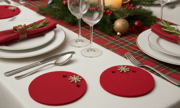 Image of Christmas Table Coasters Set Felt (4-Pack)