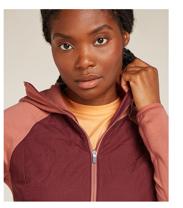 Women's Merino Blend Quantum Hybrid Long Sleeve Zip Hoodie.