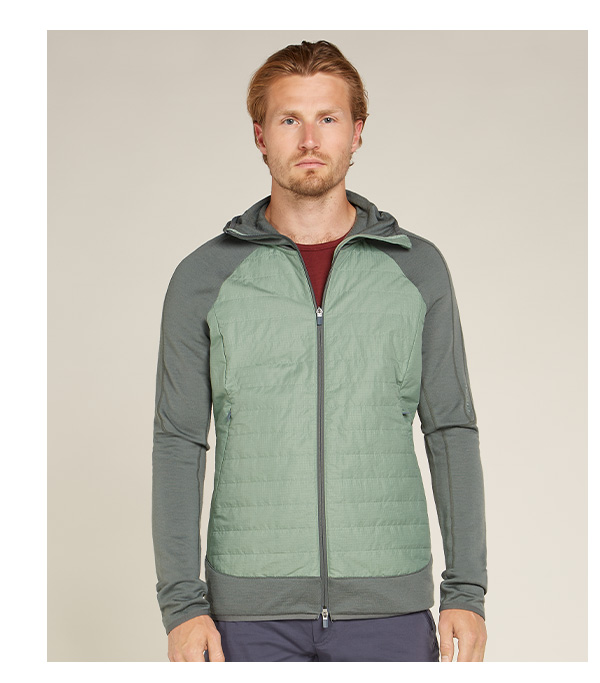 Men's Merino Blend Quantum Hybrid Long Sleeve Zip Hoodie.