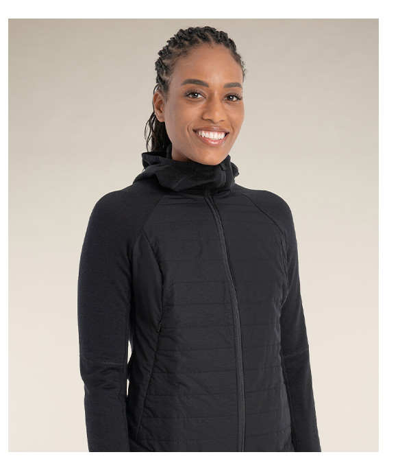 Women's Merino Blend Quantum Hybrid Long Sleeve Zip Hoodie.