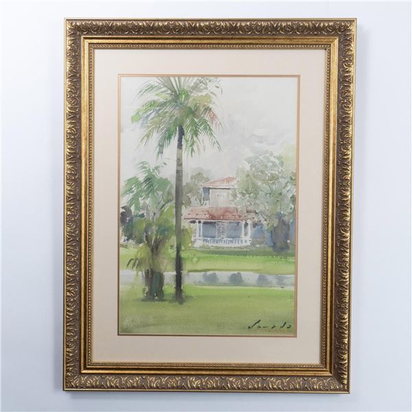 Original Puerto Rican Watercolor on Paper, Signed