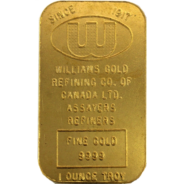 1oz Gold Williams Gold Refining Co. of Canada Vintage .9999 Gold Bar *Scarce!* (Tax Exempt)