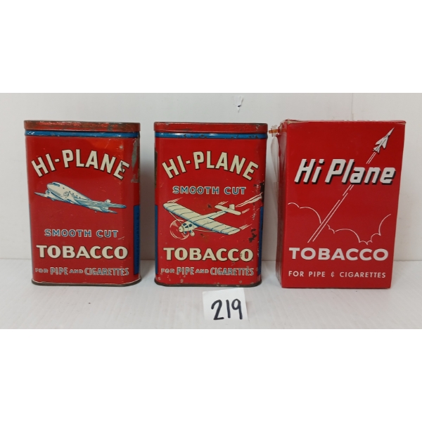 LOT OF 3 - HI-PLANE TOBACCO TINS & SEALED TOBACCO BOX