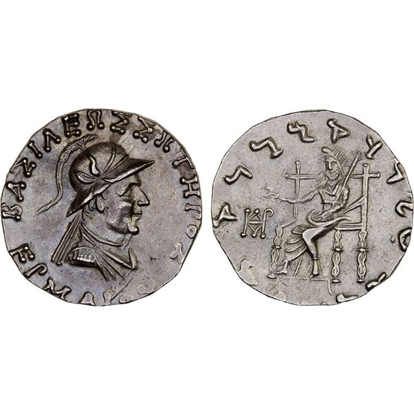 BACTRIA: Hermaios, ca. 90-70 BC, AR tetradrachm (9.86g), XF-AU