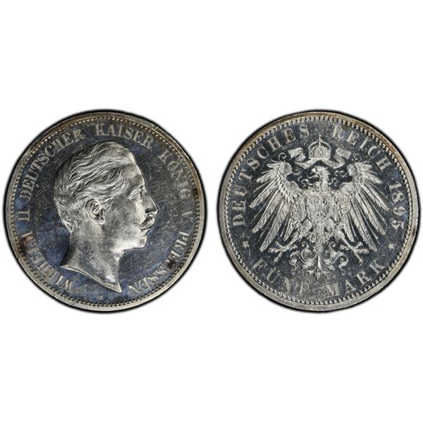 PRUSSIA: Wilhelm II, 1888-1918, AR 5 mark, 1895-A, PCGS Proof 61