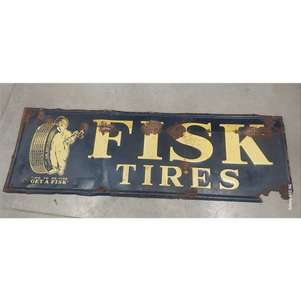 Very hard to find Fisk tires self framed metal sign, great sleepyboy graphics,25'x72'