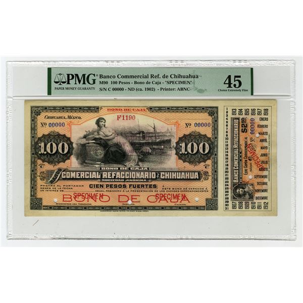 Mexico. Banco Comercial Refaccionario de Chihuahua, ND (ca.1902), Specimen Bono de Casa Circulating 