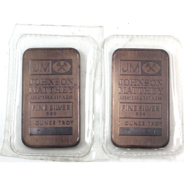 Consecutive! Johnson Matthey 1oz TD Bank Back .999 Fine Silver Bars Sealed #044448 & #044449. 2pcs