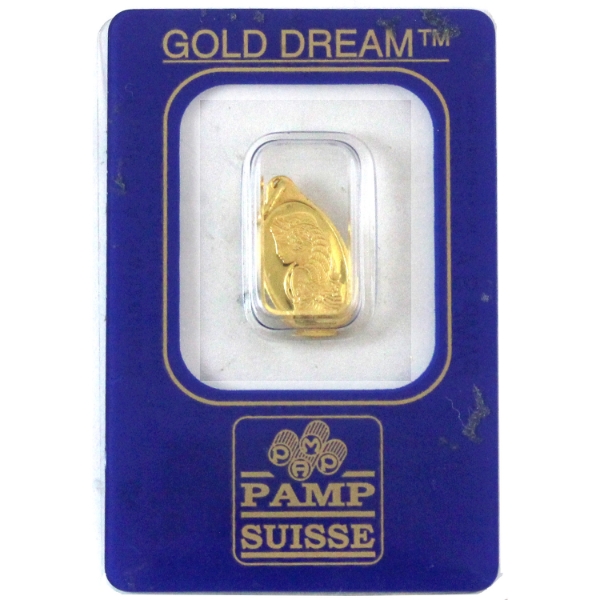 Pamp Suisse 'Gold Dream' 1 Gram .9999 Fine Gold with Attached Loop in Hard Plastic Certificate