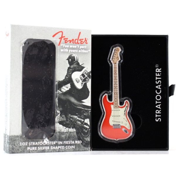 1oz Solomon Islands 2022 $2 Fender Stratocaster - Fiesta Red Fine Silver Shaped Coin (Tax Exempt)