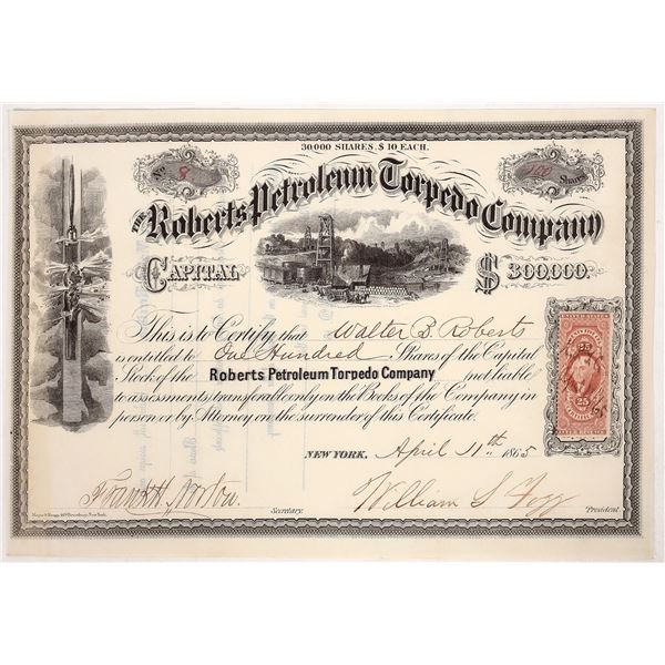 Roberts Petroleum Torpedo Company Stock, 1865, Wow! [191641]