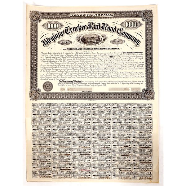 Virginia & Truckee RR Company Bond, 1874, Signed by William Sharon [193124]