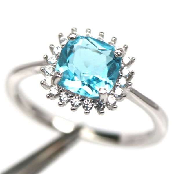 SWISS BLUE TOPAZ RING in 14K White Gold plated 925 Sterling Silver â[x=#8364/][x=#8220/] Size 6.75 â