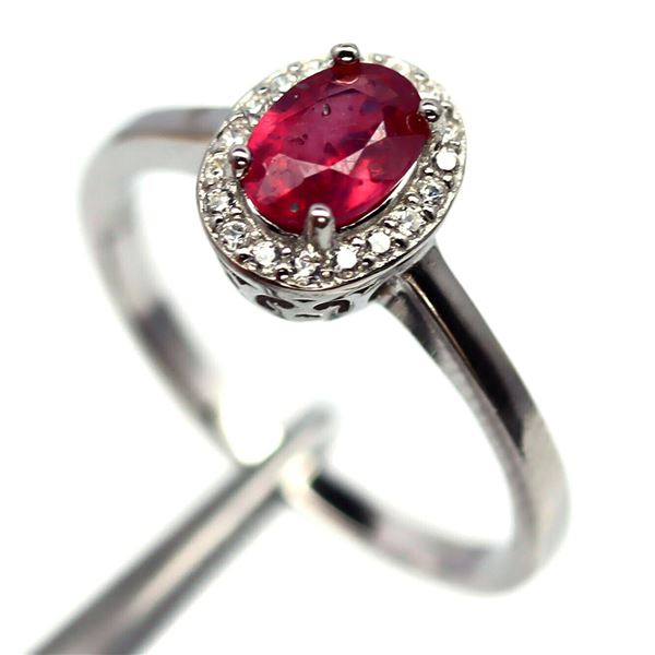 RUBY RING in 14K White Gold plated 925 Sterling Silver â[x=#8364/][x=#8220/] Size 7 - Appraised Repl