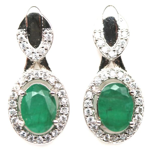 EMERALD EARRINGS in 14K White Gold plated 925 Sterling Silver â[x=#8364/][x=#8220/] Appraised Replac