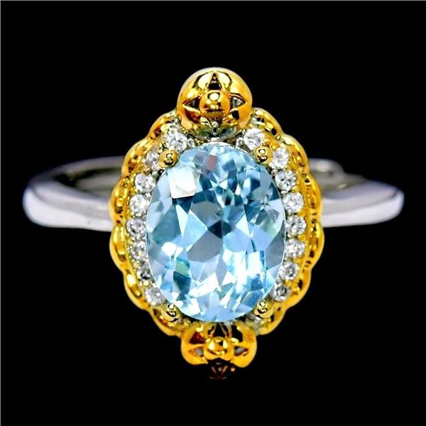 SKY BLUE TOPAZ RING in 14K Yellow and White Gold plated 925 Sterling Silver â[x=#8364/][x=#8220/] Ad