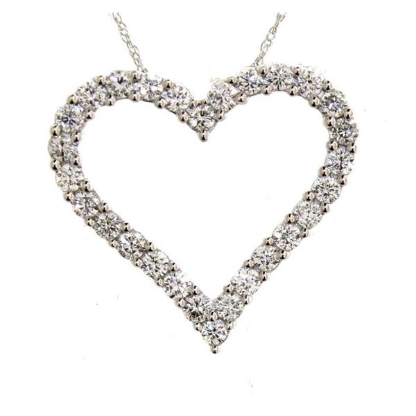 1.00 ct. Heart Shaped LAB MADE WHITE DIAMOND NECKLACE in Rhodium Plated SOLID 14k White Gold, High V